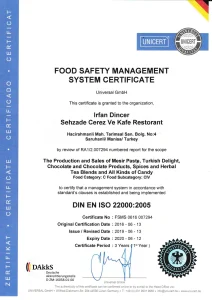 ISO 22000 food safety management certificate