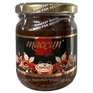 Maccun Plus herbal paste with honey in a 240g glass jar