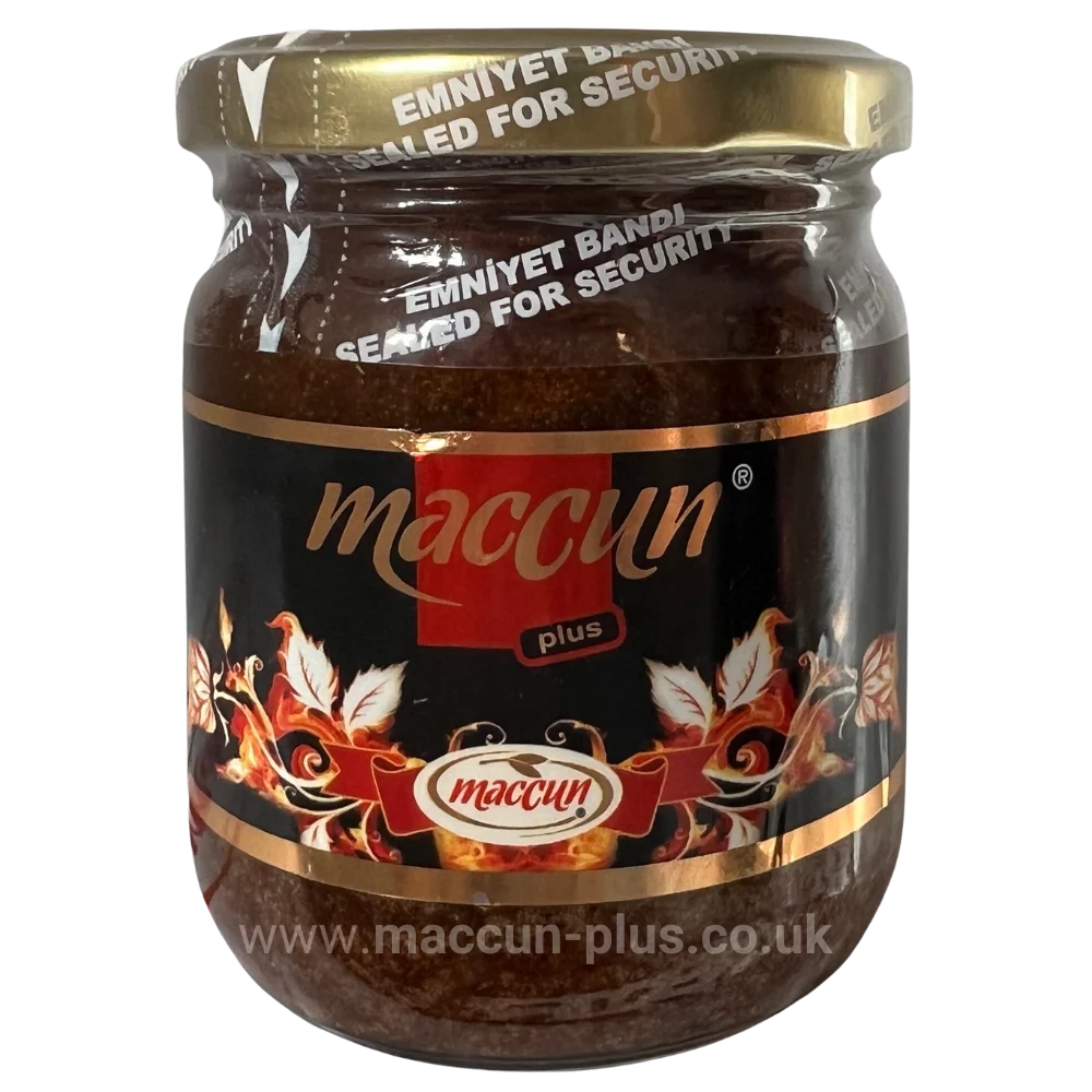 Maccun Plus herbal paste with honey in a 240g glass jar