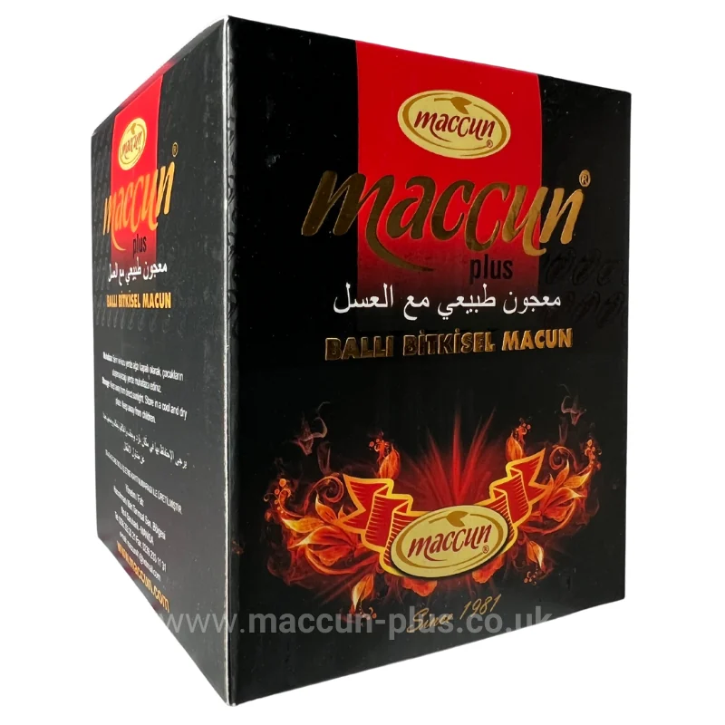 Maccun Plus herbal paste with honey, front of the box
