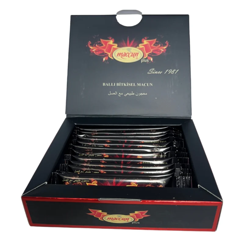 Open Maccun Plus box showing the individual sachets